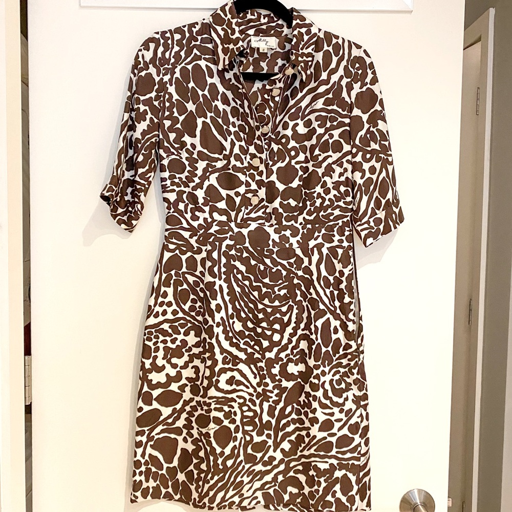 MILLY Chocolate Brown and White Collared Dress